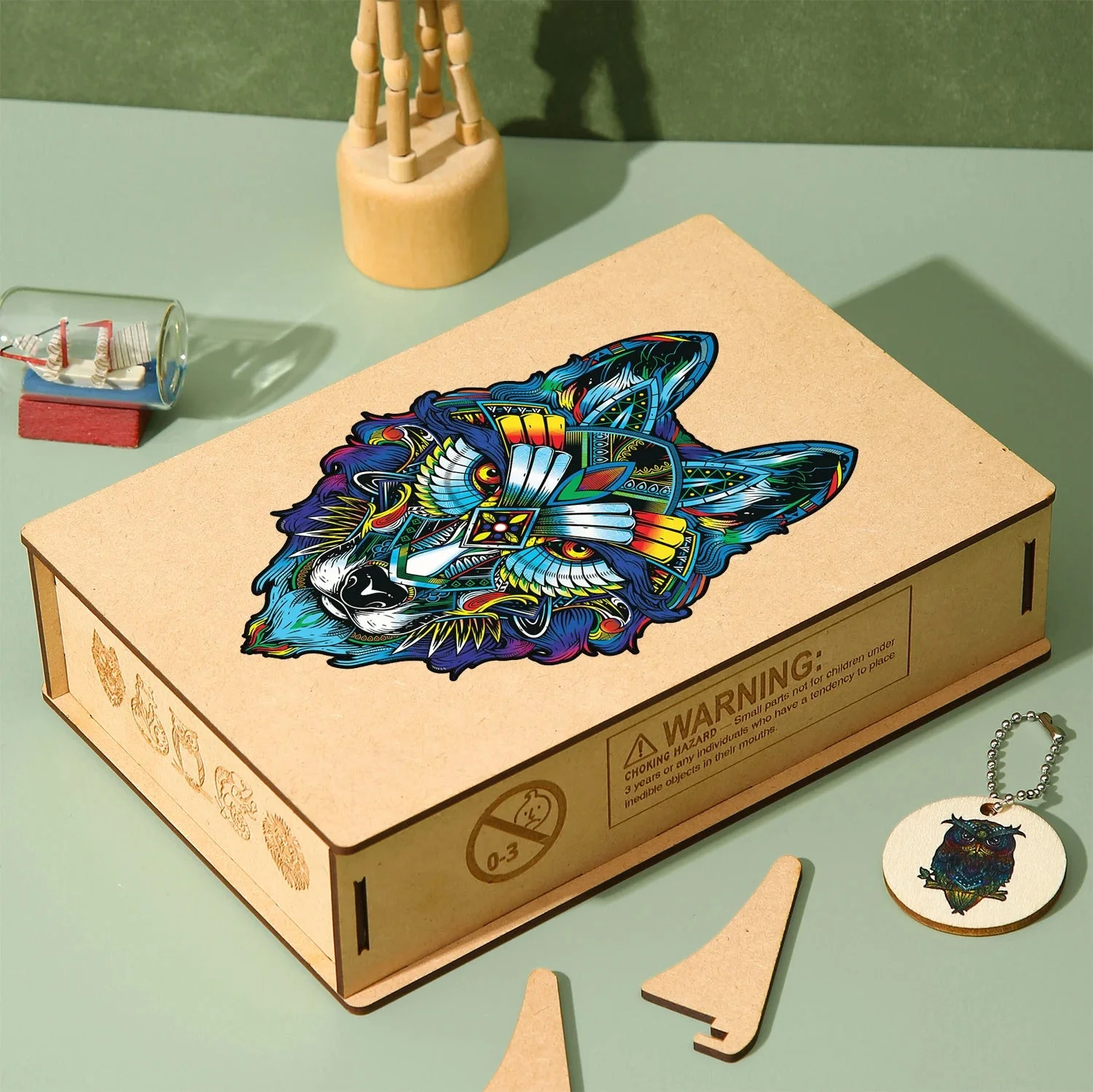 Puzzle Loup en Bois en Détails