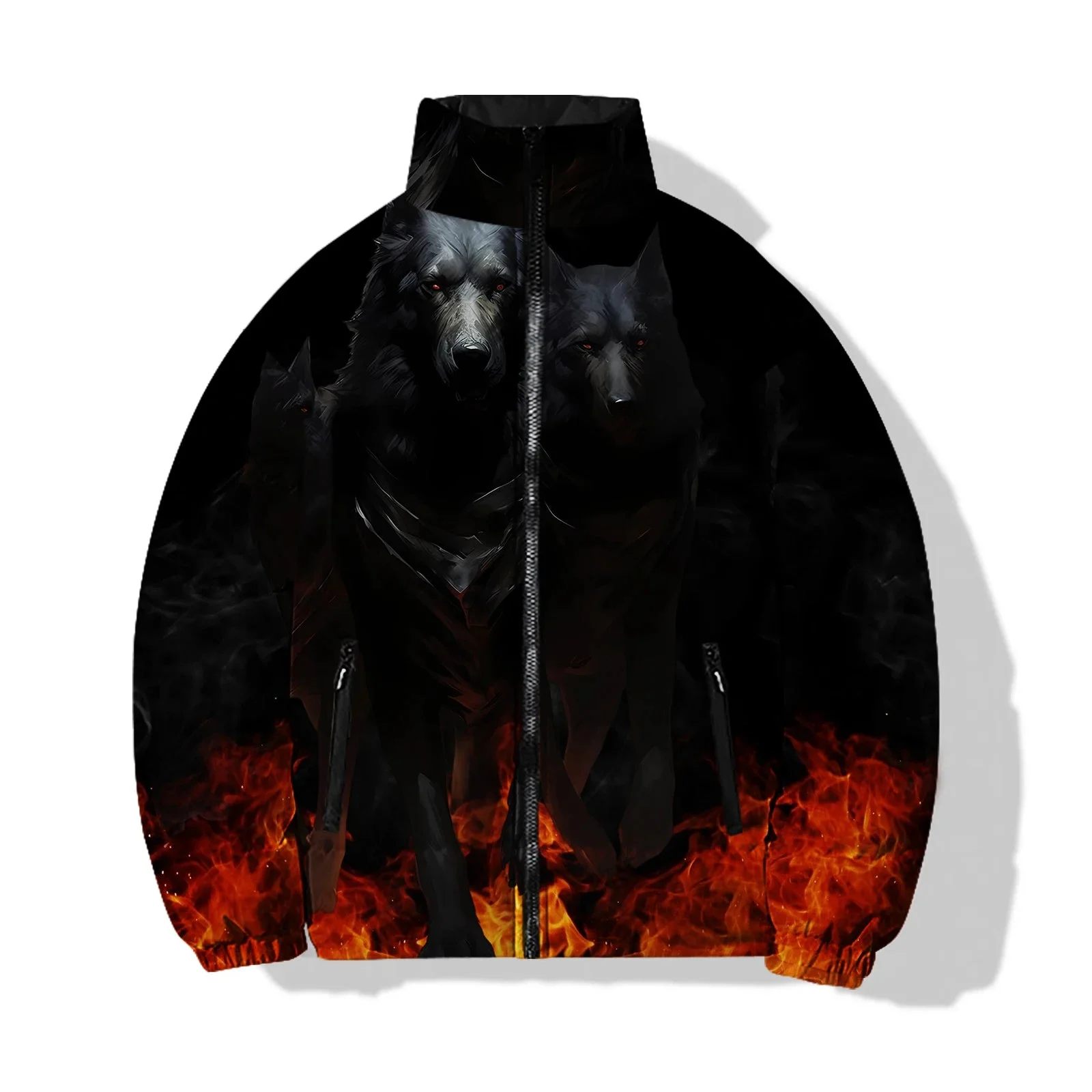 Détails de la Veste Loup Flammes Sombres