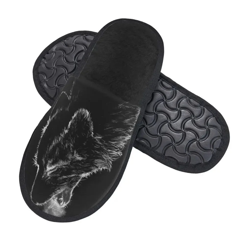 Chaussons loup noir avec semelle antidérapante