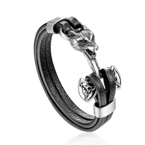 BRACELET LOUP GOTHIQUE (CUIR & ACIER)