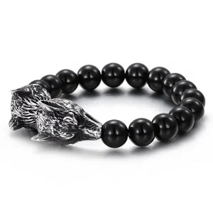 BRACELET LOUP PERLE NOIR (ACIER)