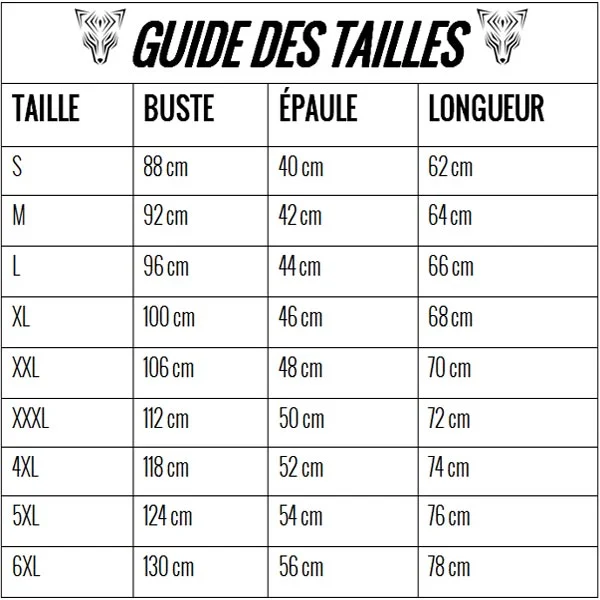 Guide des Tailles T-Shirt Loup