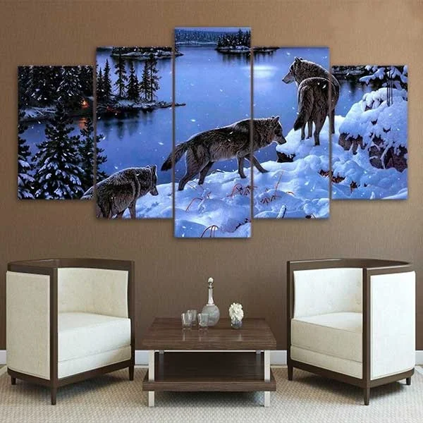 Tableau Loup en Meute dans un salon